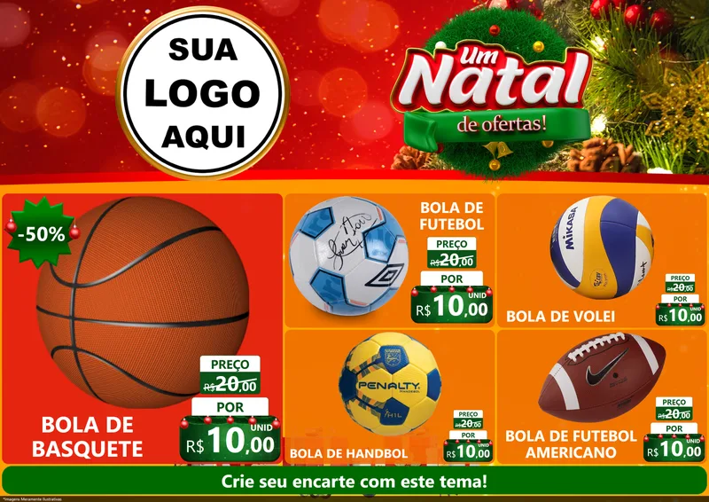 Modelo de Encarte para Encarte A4 Horizontal com o tema Um Natal de Ofertas para Artigos Esportivos