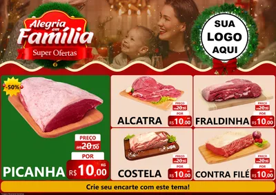 Modelo de Encarte para Encarte A4 Horizontal com o tema Alegria Em Família - Super Ofertas para Açougue