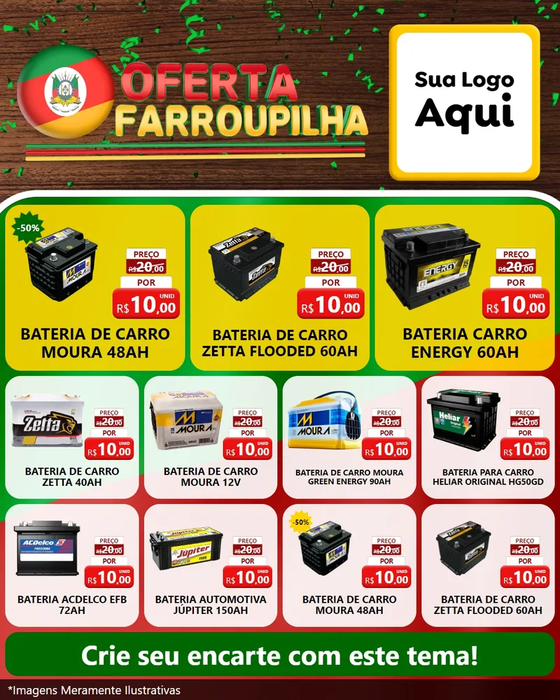 Modelo de Rede Social para Feed Instagram com o tema Oferta Farroupilha para Baterias Elétricas