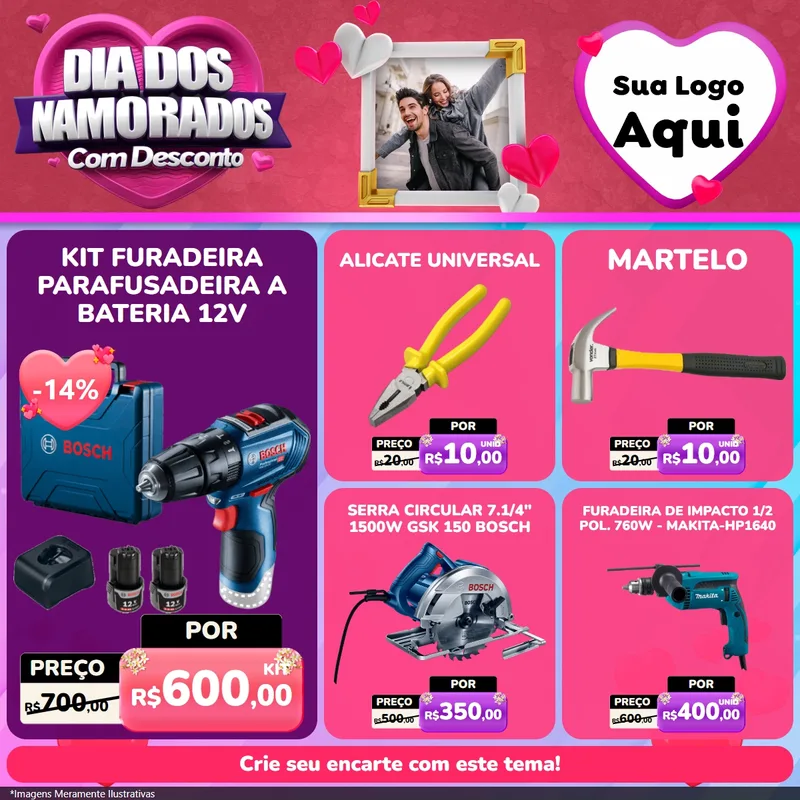 Modelo de Rede Social para Feed Facebook com o tema Dia Dos Namorados Com Desconto para Maquinas e Ferramentas