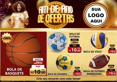 Modelo de Encarte para Encarte A4 Horizontal com o tema Fim de Ano de Ofertas para Artigos Esportivos