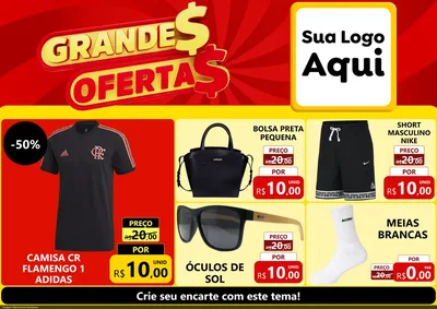 Modelo de Encarte para Encarte A4 Horizontal com o tema Grandes Ofertas para Roupas e acessórios