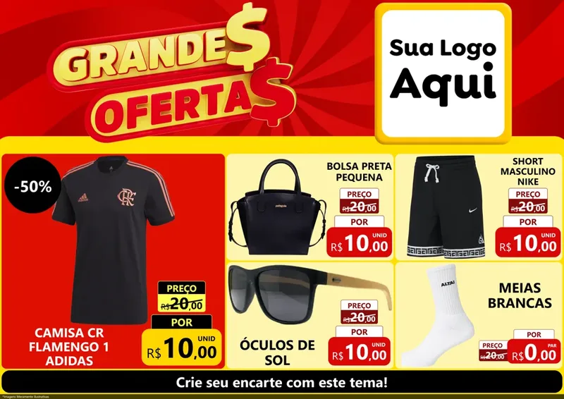 Modelo de Encarte para Encarte A4 Horizontal com o tema Grandes Ofertas para Roupas e acessórios