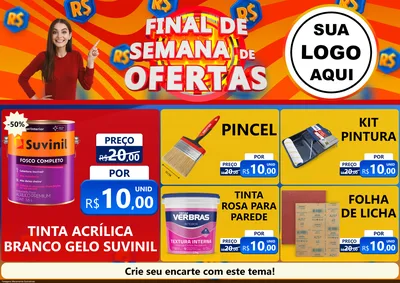 Modelo de Encarte para Encarte A4 Horizontal com o tema Final de Semana de Ofertas para Tintas e Ferramentas