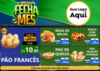 Modelo de Encarte para Encarte A4 Horizontal com o tema Operação Fecha Mês para Padaria