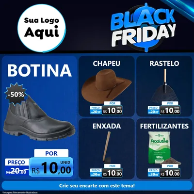 Modelo de Rede Social para Feed Facebook com o tema Black Friday para Agropecuária