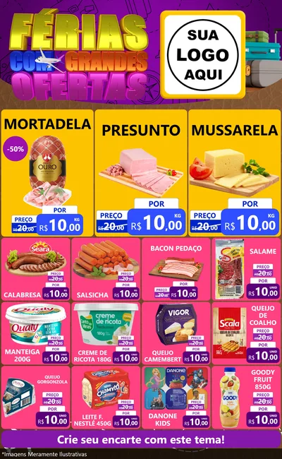 Modelo de Encarte para Encarte Grande com o tema Férias com Grandes Ofertas para Frios e Laticínios