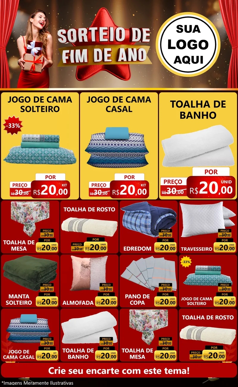 Modelo de Encarte para Encarte Grande com o tema Sorteio de Fim de Ano para Cama, Mesa e Banho