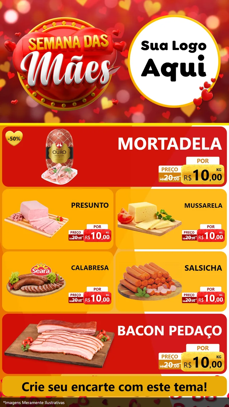 Modelo de TV para TV Vertical com o tema Semana das Mães para Frios e Laticínios