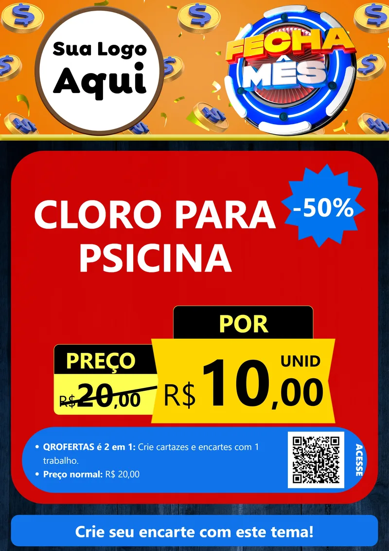 Modelo de Cartaz para Cartaz A4 Vertical com o tema Fecha Mês para Produtos para Piscina