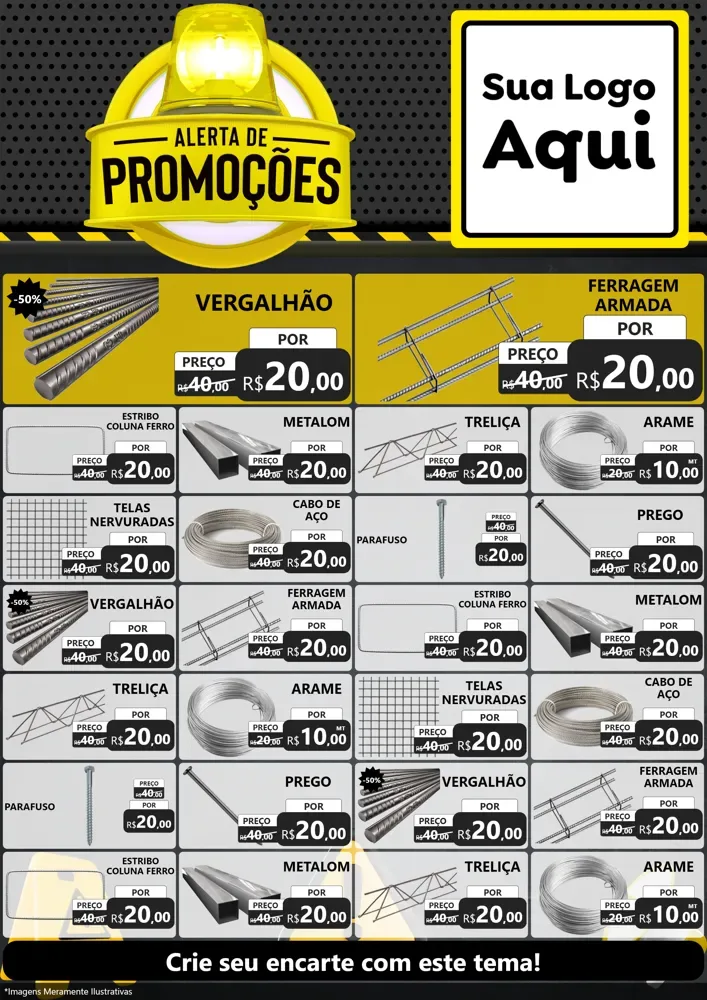 Modelo de Encarte para Encarte A4 Vertical com o tema Alerta de Promoções para Ferragens