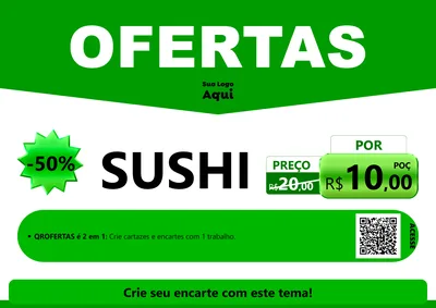 Modelo de Cartaz para Cartaz A4 Horizontal com o tema Ofertas Verde Cartaz para Comida japonesa