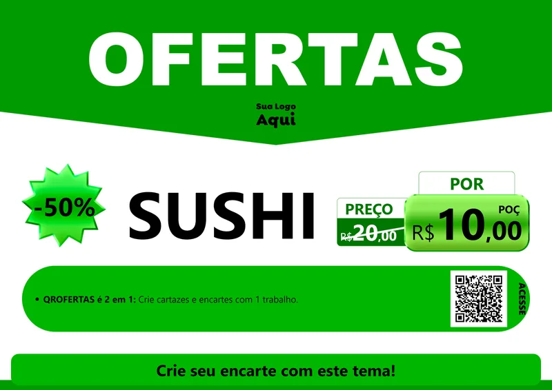 Modelo de Cartaz para Cartaz A4 Horizontal com o tema Ofertas Verde Cartaz para Comida japonesa