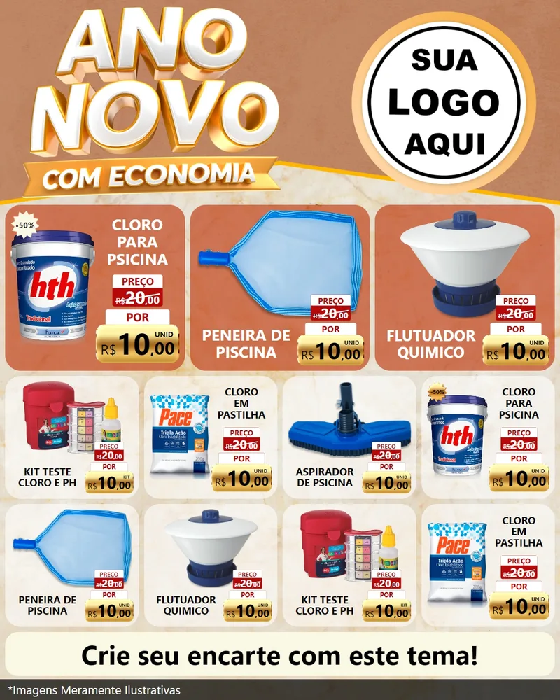 Modelo de Rede Social para Feed Instagram com o tema Ano Novo Com Economia para Produtos para Piscina