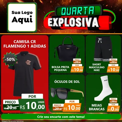 Modelo de Rede Social para Feed Facebook com o tema Quarta Explosiva para Roupas e acessórios