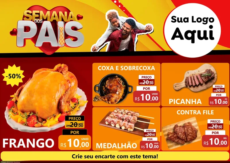 Modelo de Encarte para Encarte A4 Horizontal com o tema Semana Dos Pais para Assados
