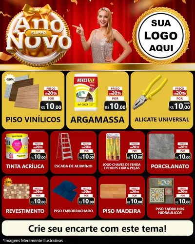 Modelo de Rede Social para Feed Instagram com o tema Super Ano Novo para Material para Construção