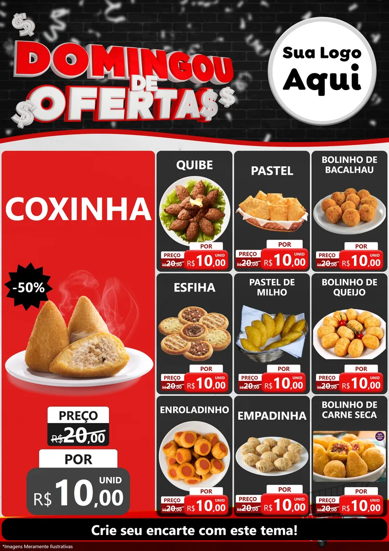 Modelo de Encarte para Encarte A4 Vertical com o tema Domingou de Ofertas para Salgadaria