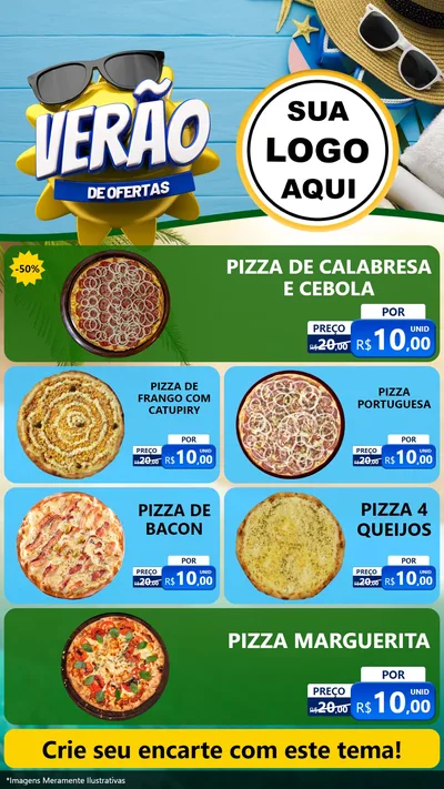 Modelo de TV para TV Vertical com o tema Verão de Ofertas para Pizzaria