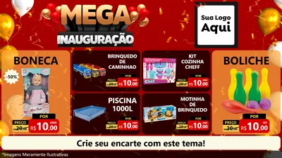 Modelo de TV para TV Horizontal com o tema Mega Inauguração para Brinquedos