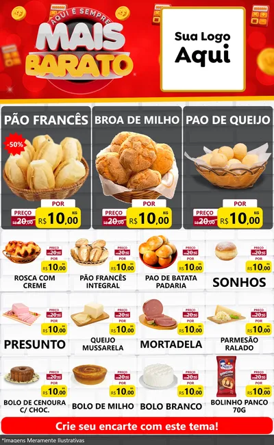 Modelo de Encarte para Encarte Grande com o tema Mais Barato para Padaria
