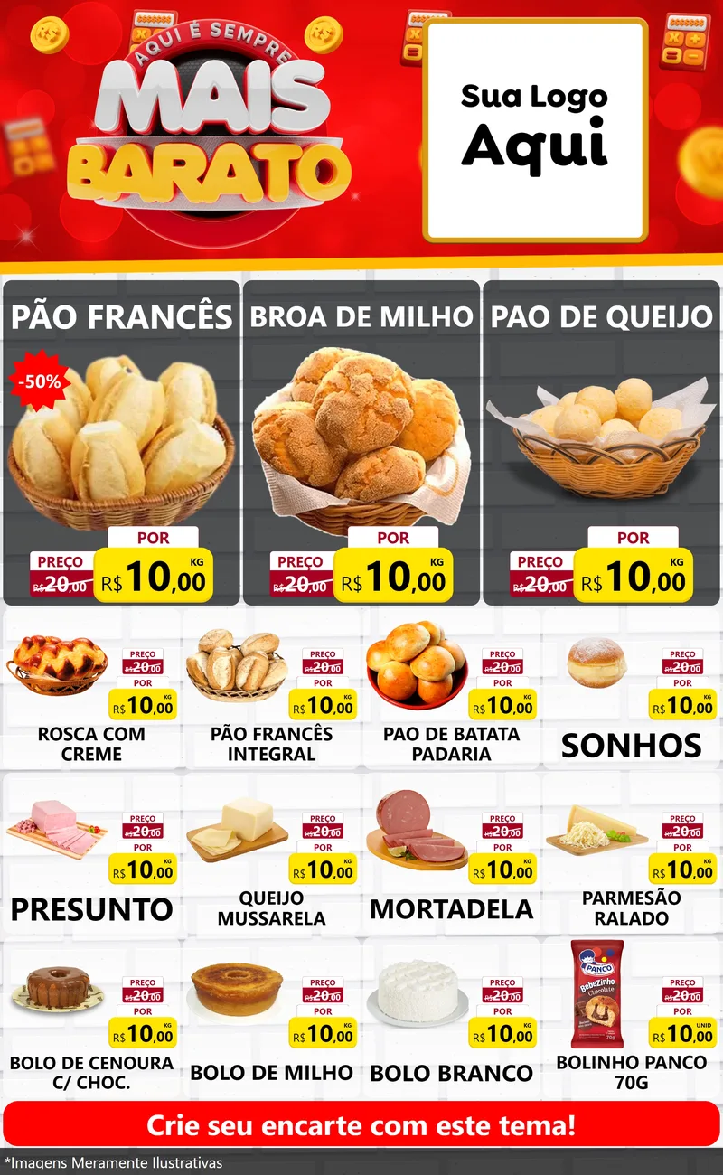 Modelo de Encarte para Encarte Grande com o tema Mais Barato para Padaria