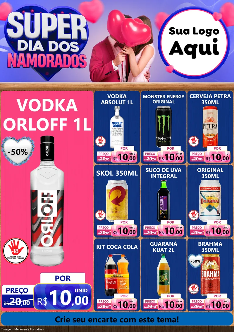 Modelo de Encarte para Encarte A4 Vertical com o tema Super Dia dos Namorados para Distribuidora de bebidas
