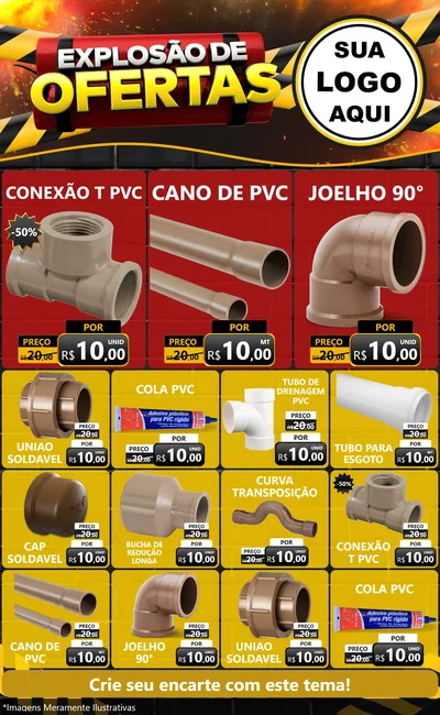 Modelo de Encarte para Encarte Grande com o tema Explosão de Ofertas para Tubos e conexões