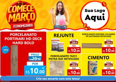 Modelo de Encarte para Encarte A4 Horizontal com o tema Comece Março Economizando para Pisos e revestimentos