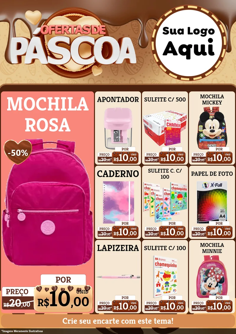 Modelo de Encarte para Encarte A4 Vertical com o tema Ofertas de Páscoa para Papelaria