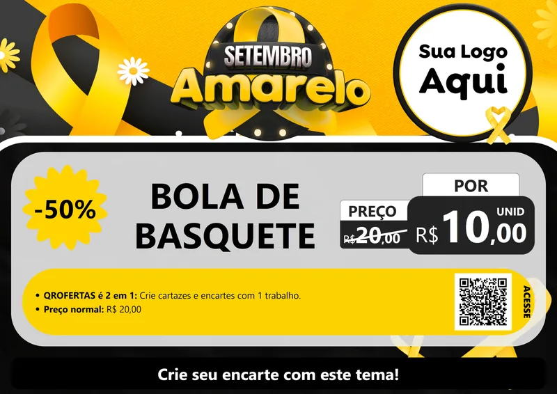 Modelo de Cartaz para Cartaz A4 Horizontal com o tema Setembro Amarelo para Artigos Esportivos