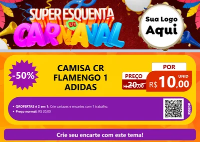 Modelo de Cartaz para Cartaz A4 Horizontal com o tema Super Esquenta de Carnaval para Roupas e acessórios