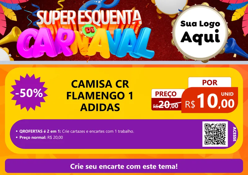 Modelo de Cartaz para Cartaz A4 Horizontal com o tema Super Esquenta de Carnaval para Roupas e acessórios