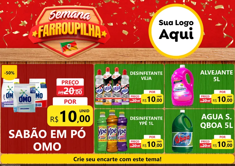 Modelo de Encarte para Encarte A4 Horizontal com o tema Semana Farroupilha para Produtos de Limpeza