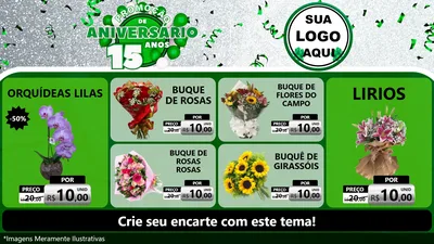 Modelo de TV para TV Horizontal com o tema Promoção de Aniversário - 15 Anos para Floricultura e jardim
