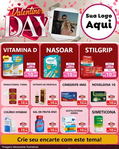 Modelo de Rede Social para Feed Instagram com o tema Valentine's Day para Farmácia