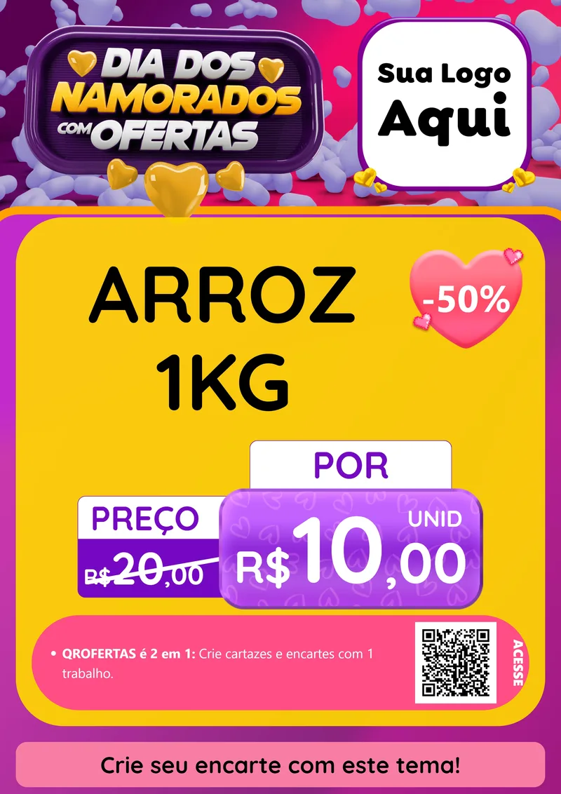 Modelo de Cartaz para Cartaz A4 Vertical com o tema Dia Dos Namorados Com Ofertas para Supermercado