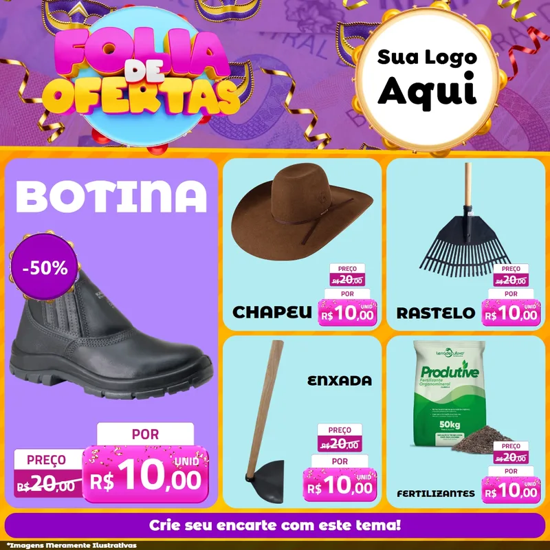 Modelo de Rede Social para Feed Facebook com o tema Folia de Ofertas para Agropecuária