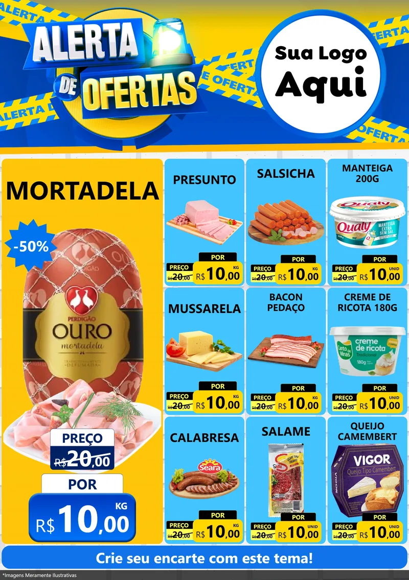 Modelo de Encarte para Encarte A4 Vertical com o tema Alerta de Ofertas para Frios e Laticínios