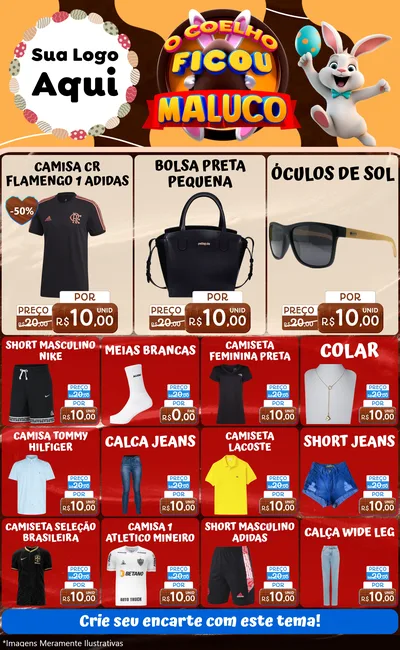 Modelo de Encarte para Encarte Grande com o tema O Coelho Ficou Maluco - Páscoa para Roupas e acessórios