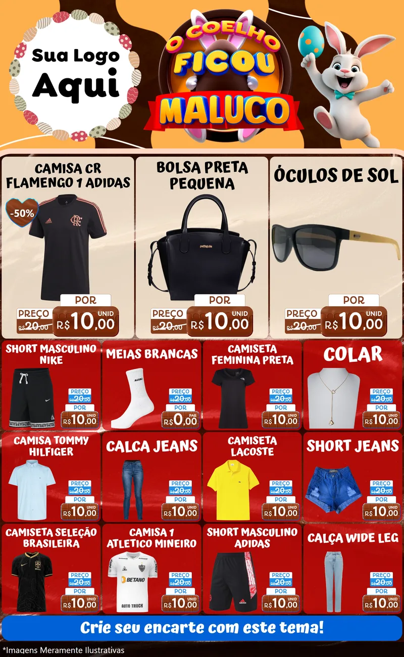 Modelo de Encarte para Encarte Grande com o tema O Coelho Ficou Maluco - Páscoa para Roupas e acessórios