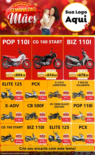 Modelo de Encarte para Encarte Grande com o tema Semana das Mães para Concessionaria de Motos