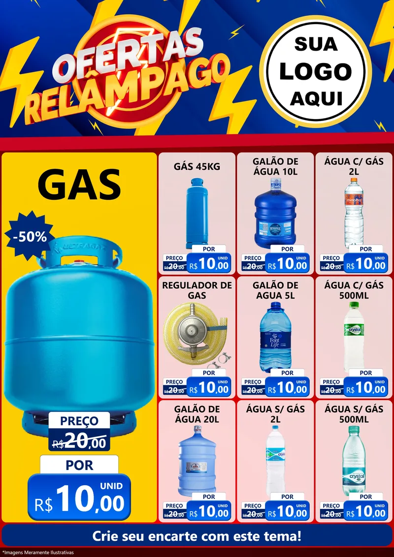 Modelo de Encarte para Encarte A4 Vertical com o tema Ofertas Relâmpago para Água e gás