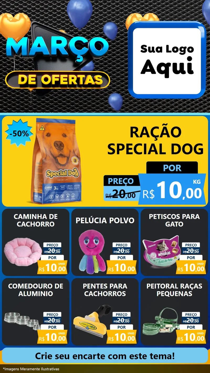 Modelo de Rede Social para Stories com o tema Março de Ofertas para Pet Shop