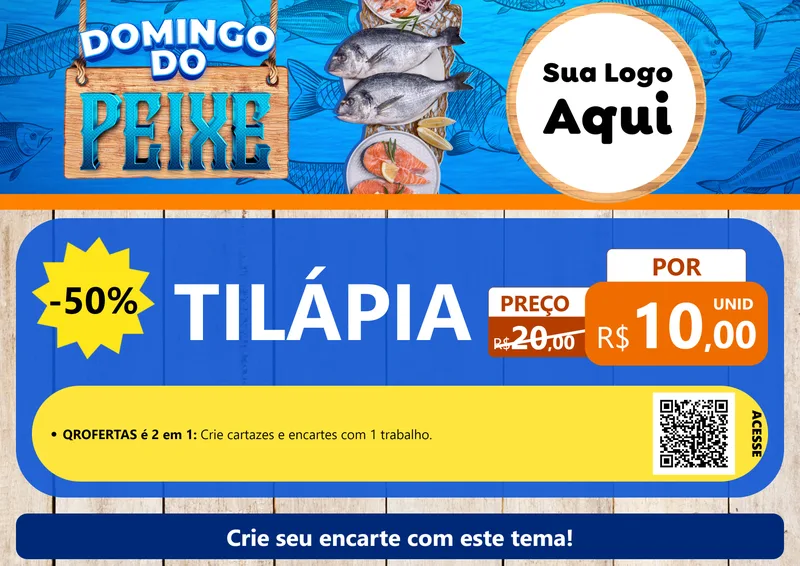 Modelo de Cartaz para Cartaz A4 Horizontal com o tema Domingo do Peixe para Peixaria