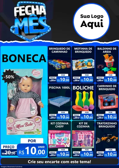 Modelo de Encarte para Encarte A4 Vertical com o tema Fecha Mês para Brinquedos