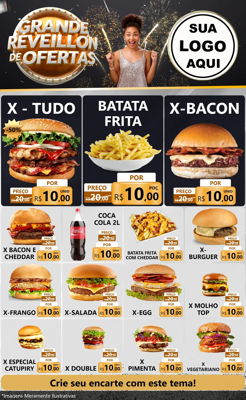 Modelo de Encarte para Encarte Grande com o tema Grande Réveillon de Ofertas para Hamburgueria