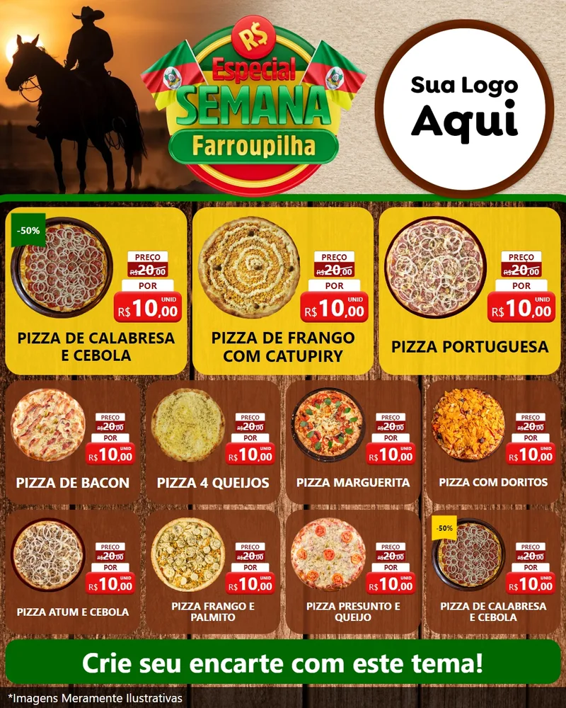 Modelo de Rede Social para Feed Instagram com o tema Especial Semana Farroupilha para Pizzaria