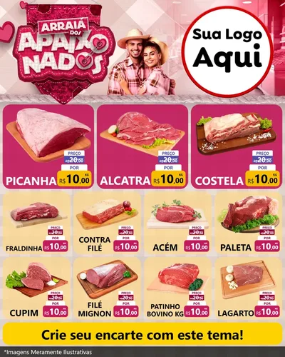Modelo de Rede Social para Feed Instagram com o tema Arraiá dos Apaixonados - Junina para Açougue