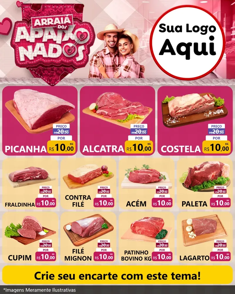 Modelo de Rede Social para Feed Instagram com o tema Arraiá dos Apaixonados - Junina para Açougue